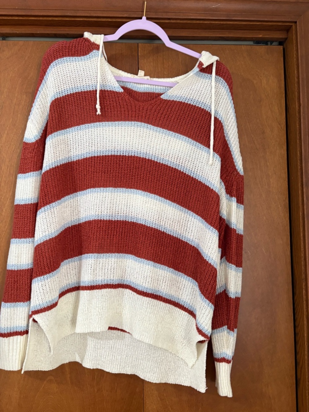 eesome Striped Crew Sweater - Red, Cream & Light Blue